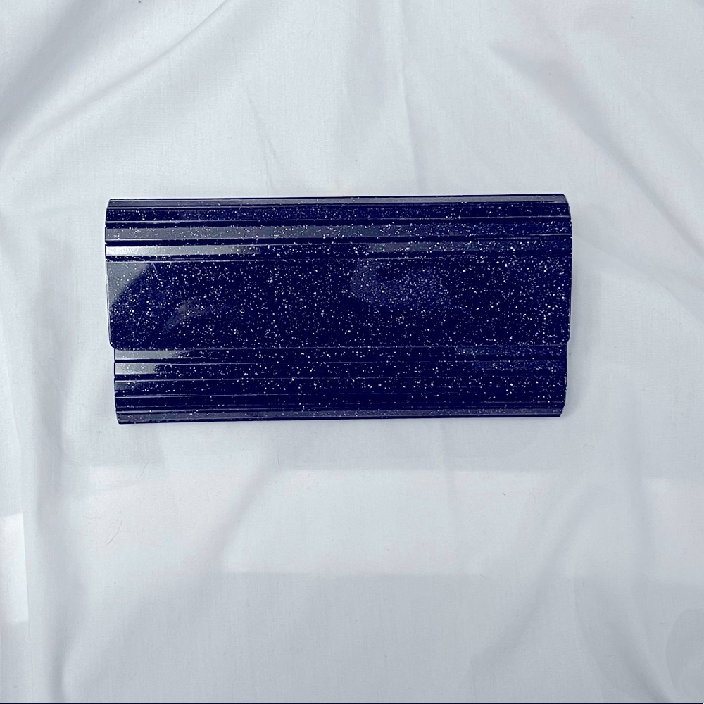 INC Marietta Elongated black Glitter Clutch